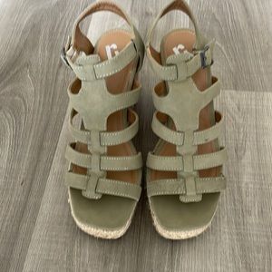 Sage green and beige rope wedge sandals